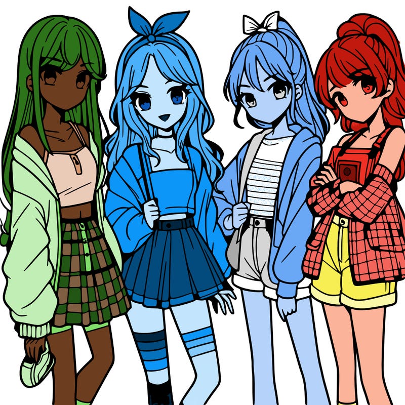 teen manga girls group of 4