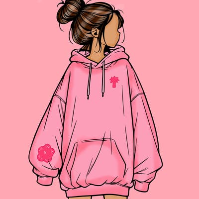 realistic girl with a oversized sweatshirt on and a bun