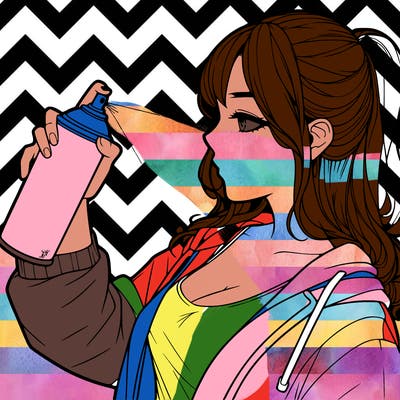 a realistic girl spray, painting