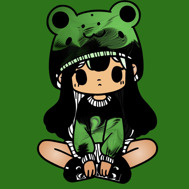 a girl wearing a frog hat and some frog socks