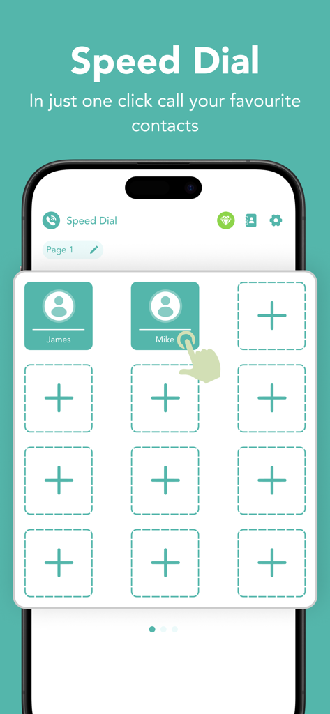 Speed Dial app interface showing a grid of favorite contacts for quick one-tap calling.