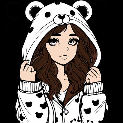 realistic girl in a animal pjs hoodie