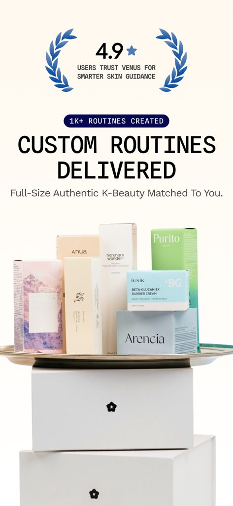 Venus: Personal K-Beauty Coach - A collection of authentic Korean skincare products and custom Venus routine boxes.