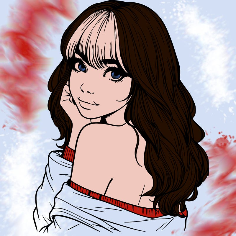 realistic girl with bangs looking over her shoulder