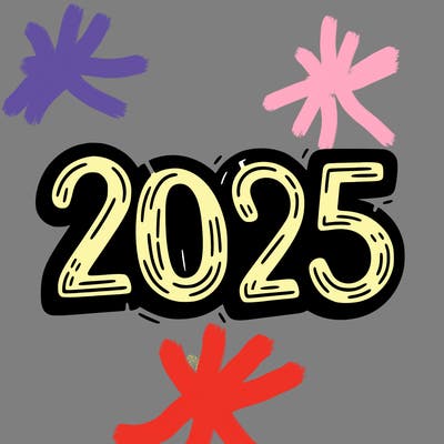 one line scrawled numbers sketch design “2025”