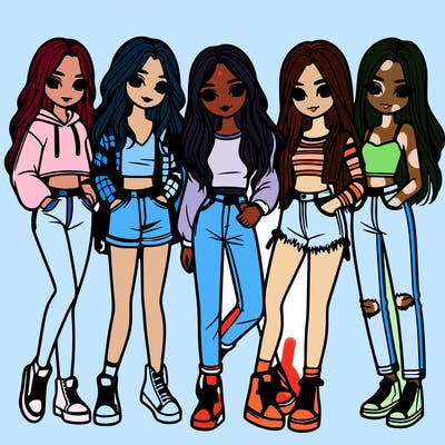 5 girls friends standing