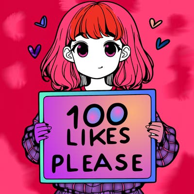 a girl holding a sign saying 100 likes please