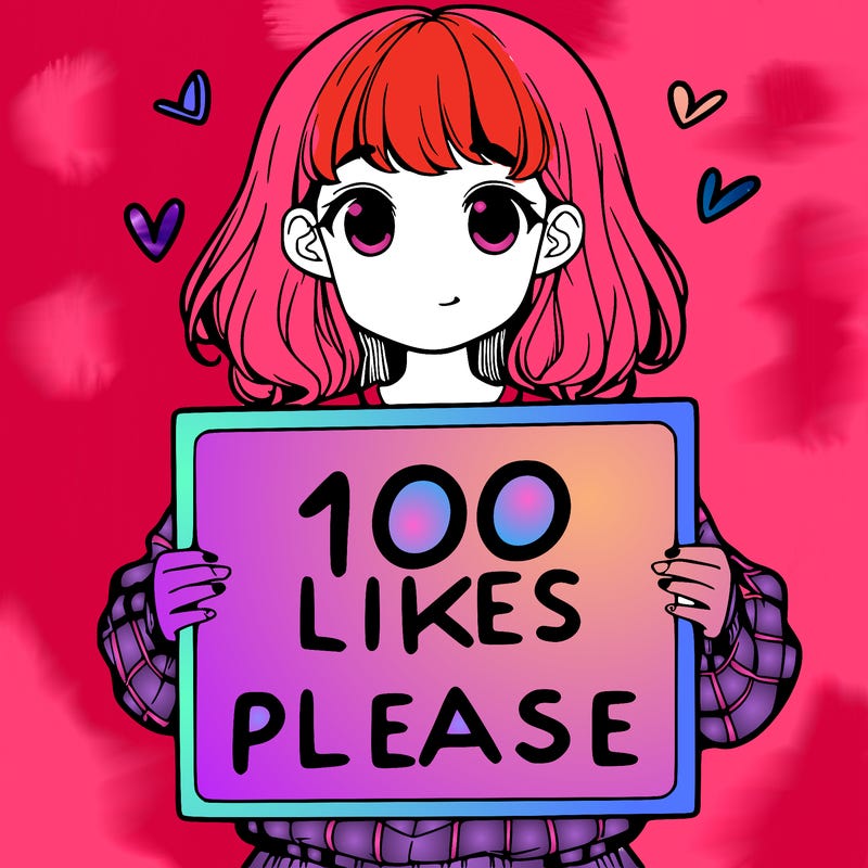 a girl holding a sign saying 100 likes please