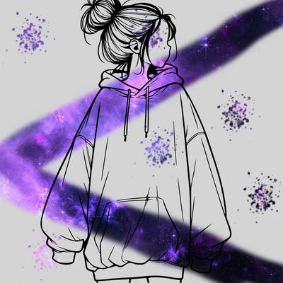 realistic girl with a oversized sweatshirt on and a bun