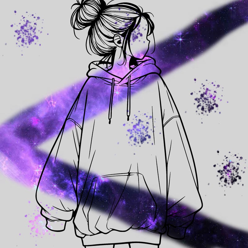 realistic girl with a oversized sweatshirt on and a bun
