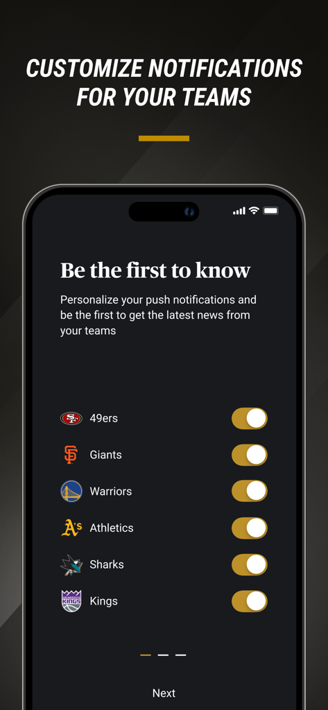 NBC Sports Bay Area & CA - Customize push notifications for Bay Area sports teams like the 49ers and Warriors in the NBC Sports app