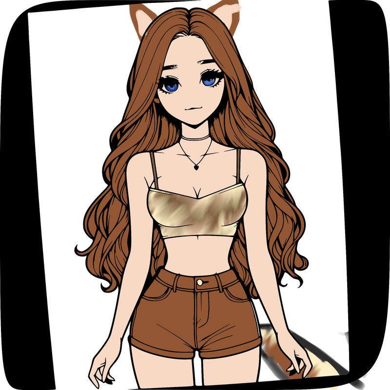 a realistic girl with long hair and in a crop top and shprts