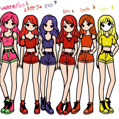 a group of girls wearing crop tops and shorts