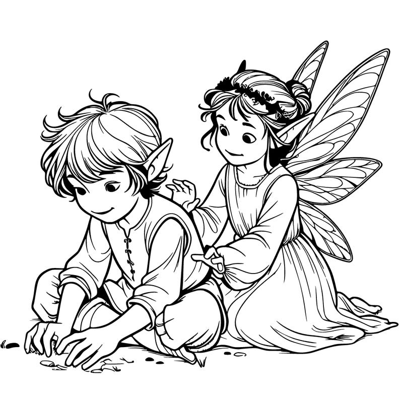 realistic young fae boy and girl playing
