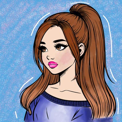 realistic girl with a high ponytail