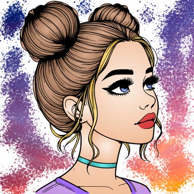 realistic girl with buns on the top of her head