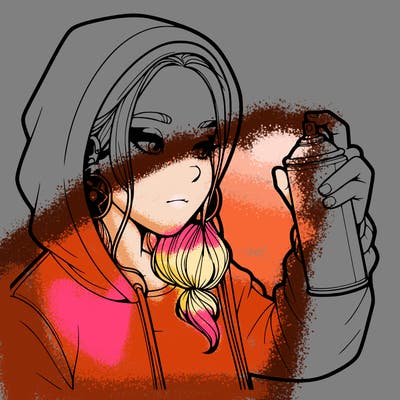 a realistic girl, spray painting