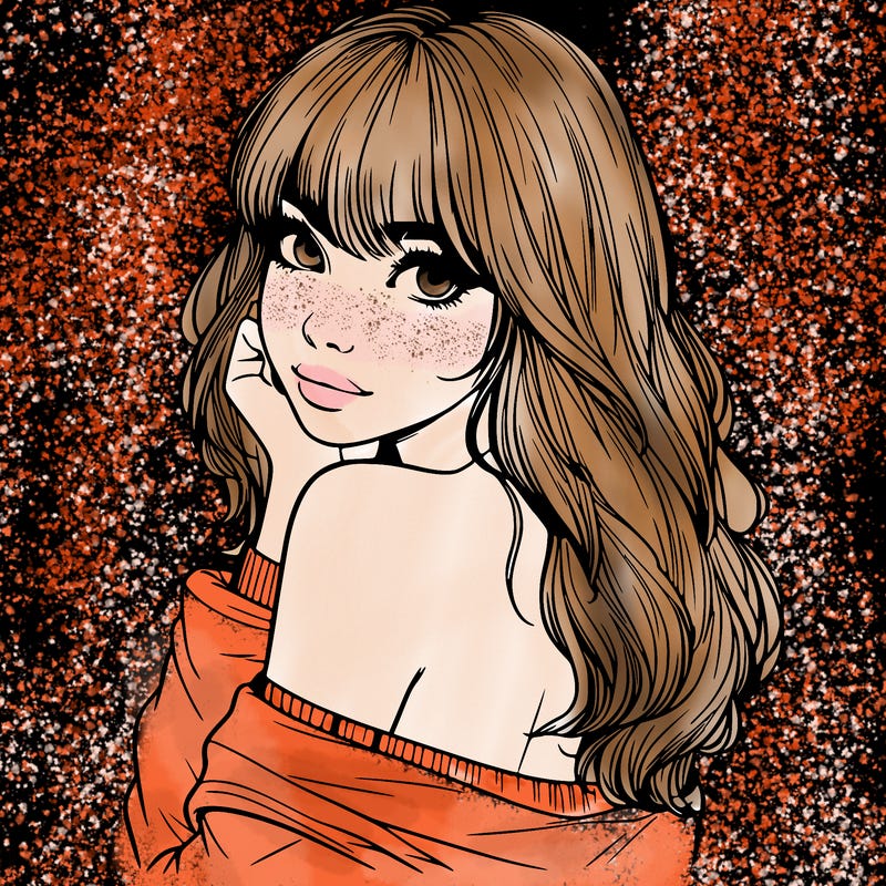 realistic girl with bangs looking over her shoulder