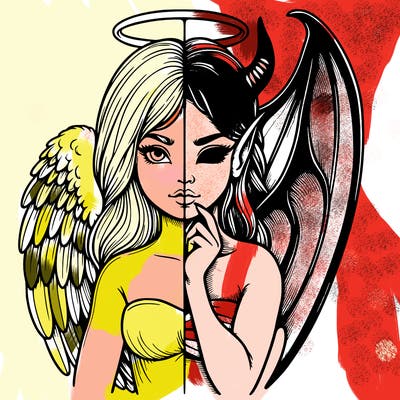 realistic angel half demon