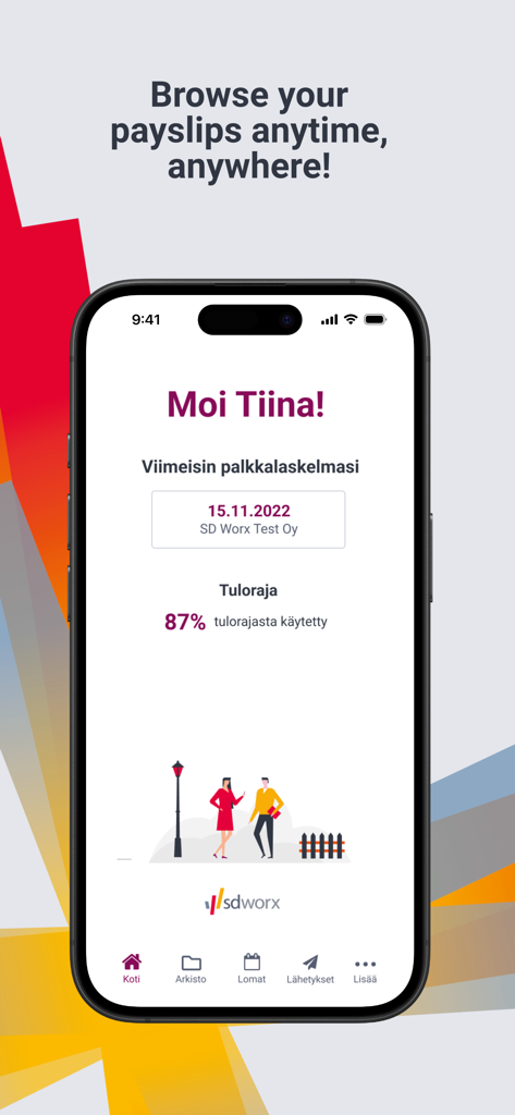 eLiksa mobile app home screen displaying latest payslip information and income limit tracking.