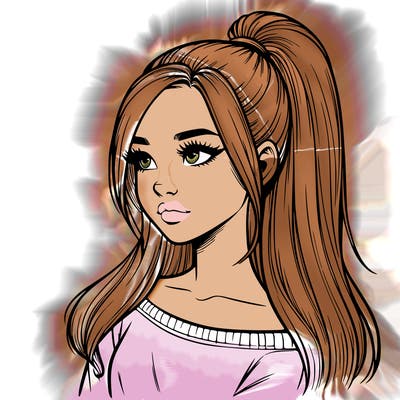 realistic girl with a high ponytail