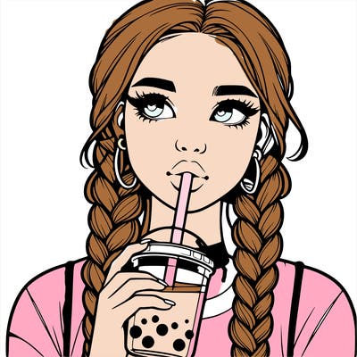 realistic girl with braided hair drinking boba