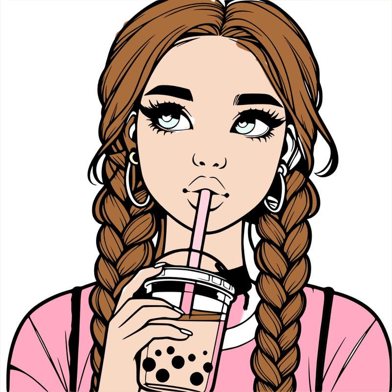 realistic girl with braided hair drinking boba