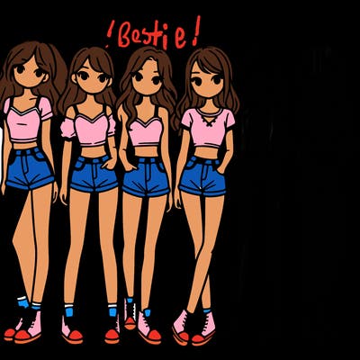 a group of girls wearing crop tops and shorts