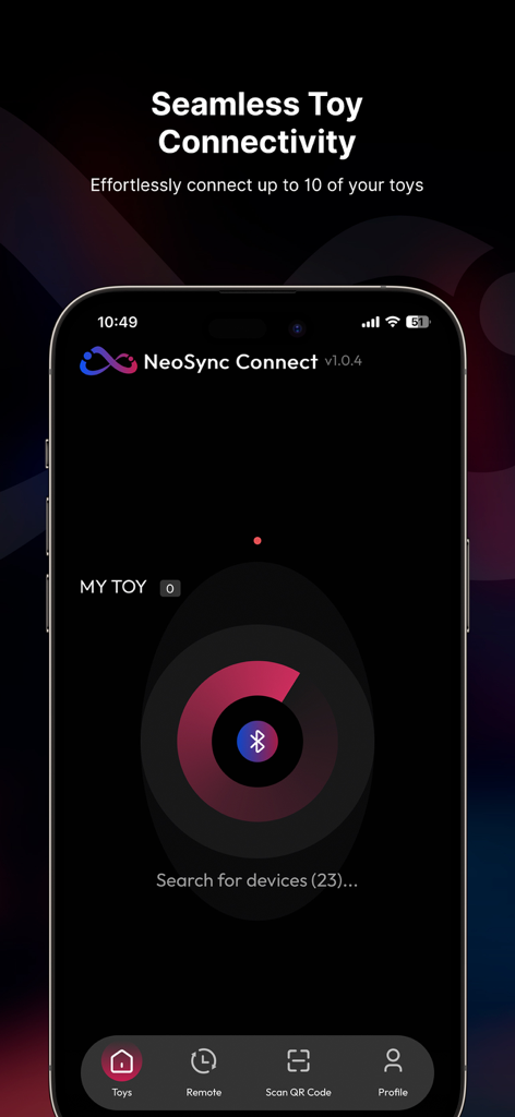 NeoSync Connect - NeoSync Connect app interface showing the Bluetooth pairing screen to search and connect smart devices.
