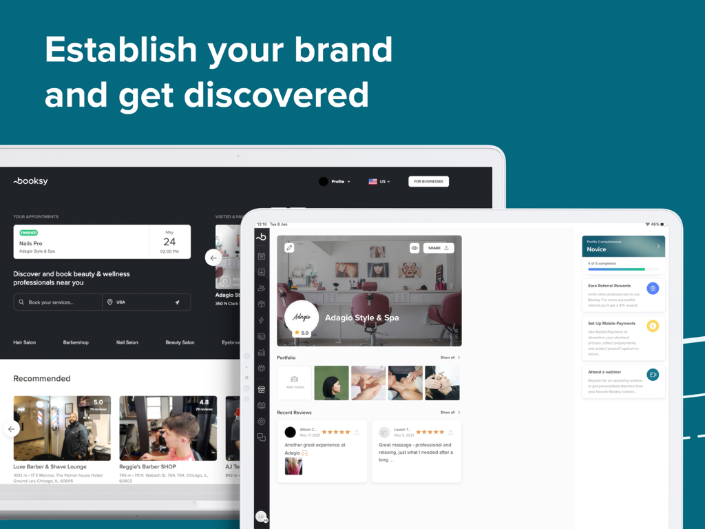 Booksy Biz Pro: Tablet App - Booksy Biz Pro tablet and web interface for business brand establishment and discovery