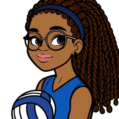 black teen girl with ginger braids and glasses playing volleyball