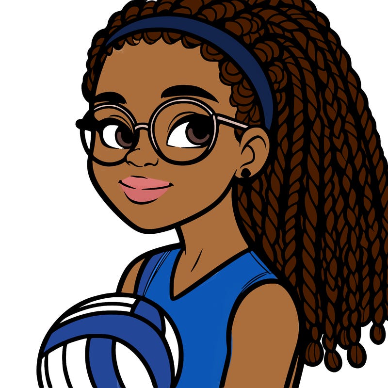 black teen girl with ginger braids and glasses playing volleyball