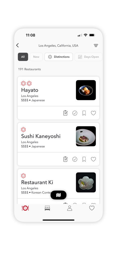 The MICHELIN Guide - Resultados de búsqueda de restaurantes con Estrella Michelin en Los Ángeles, destacando Hayato y Sushi Kaneyoshi.
