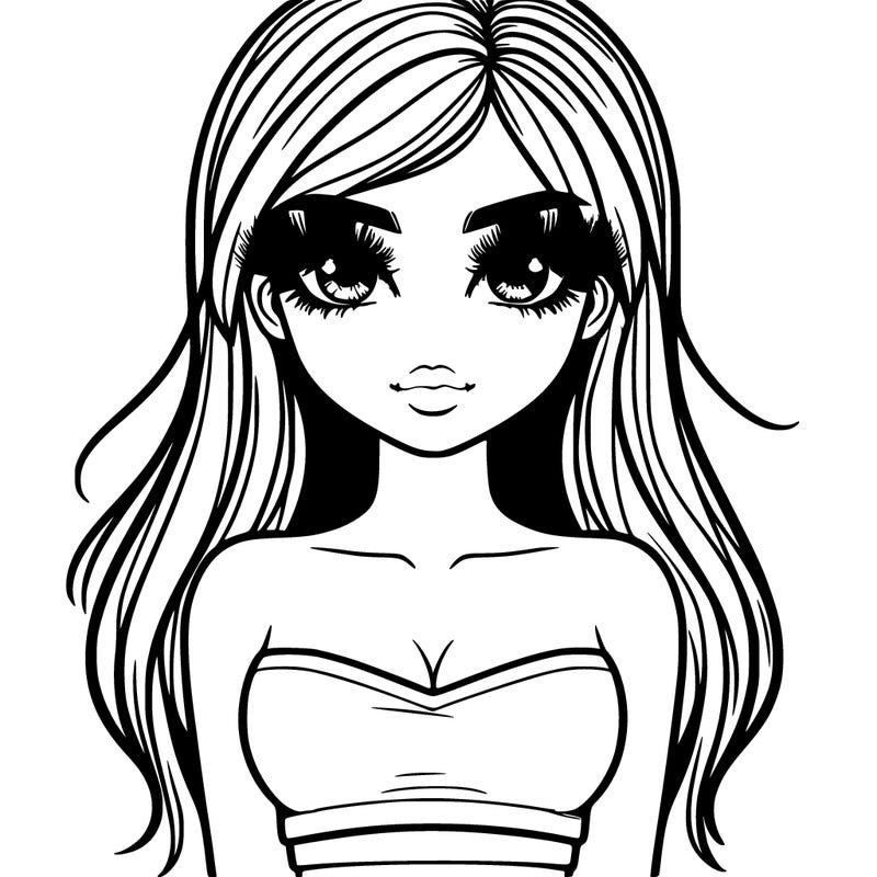 a girl with long lashes very realistic, and has a crop top