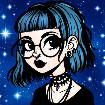 gothic girl with a mullet and glasses