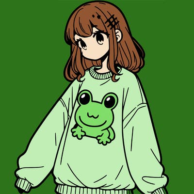 girl wearing frogging sweatshirt
