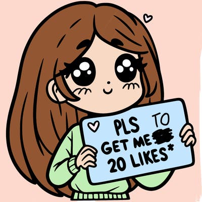 a girl holding up a sight that says pls get me to 20 likes