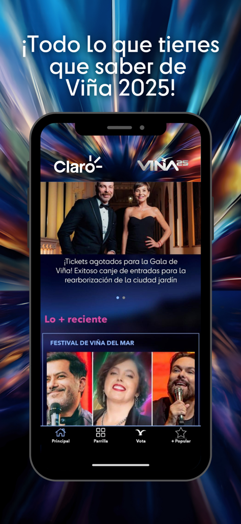 Claro Viña 2025 - Pantalla de inicio de la app complementaria oficial del festival Claro Viña 2025