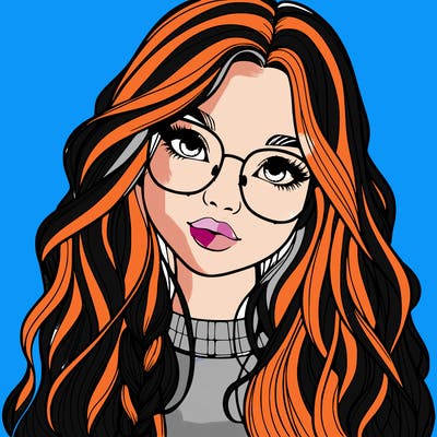 girl with long hair and freckles and glasses realistic