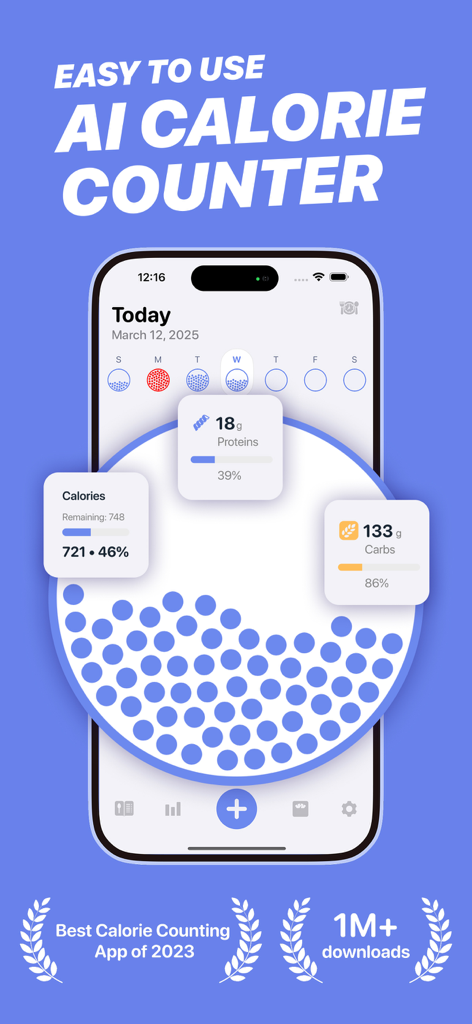 Calorie Counter - Calory AI - Calory AI calorie tracker app dashboard with calorie and macro tracking progress