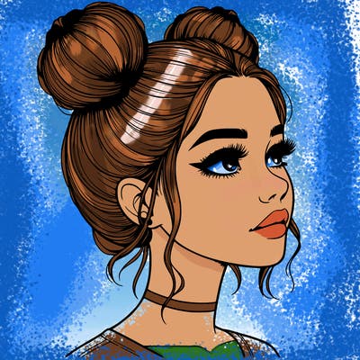 realistic girl with buns on the top of her head