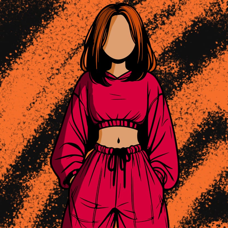 realistic girl faceless with baggy pants and a crop top