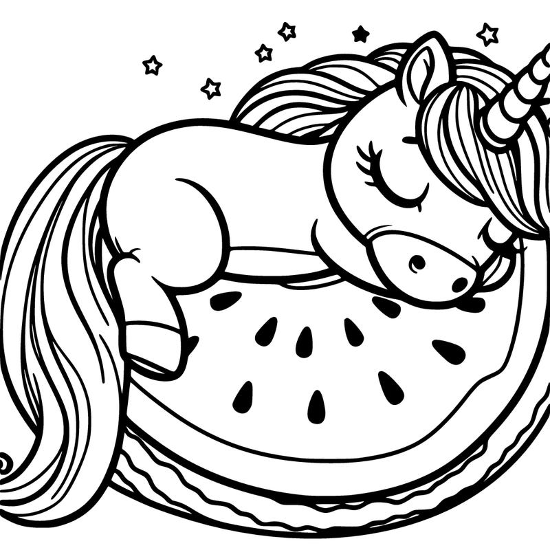 a unicorn resting it’s head on a watermelon