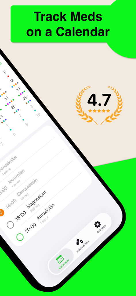 Pill – Medication Reminder - Interface of the Pill Medication Reminder app showing a calendar view and daily schedule for tracking meds.