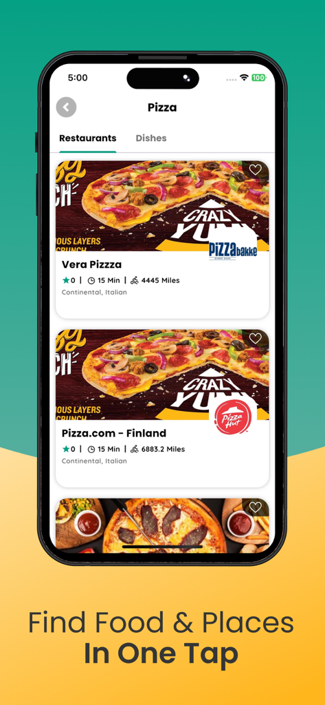 DeliWare - Food Delivery - DeliWare app displaying a list of pizza restaurants