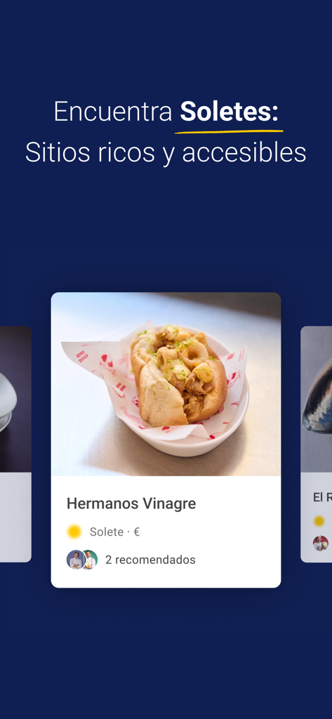 Interfaz de la aplicación Guía Repsol mostrando recomendaciones de restaurantes locales asequibles en España llamados Soletes