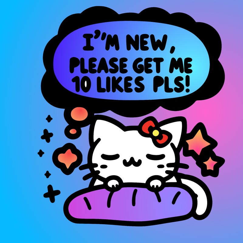 kitty taking a nap dream talking and saying "i'm new, please get me at least 10 likes pls!!"