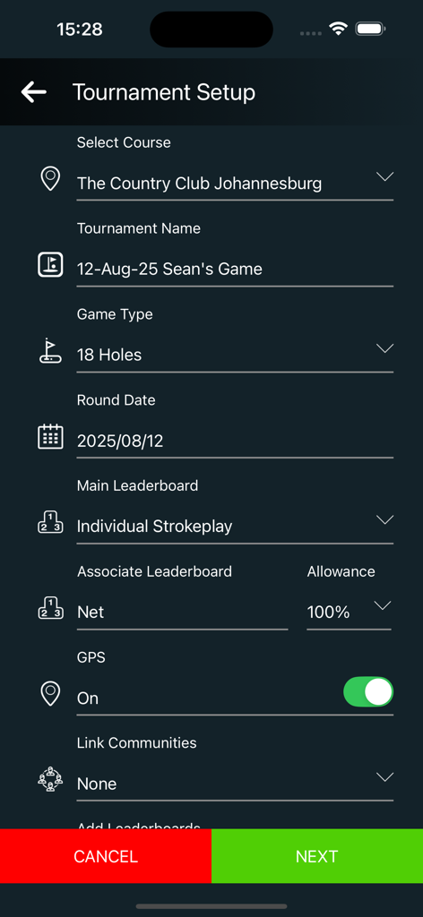 ScoreCapture - ScoreCapture golf tournament setup screen