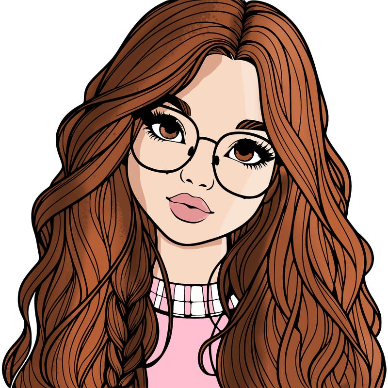 girl with long hair and freckles and glasses realistic