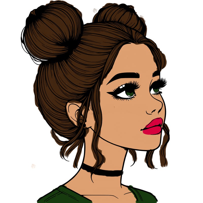 realistic girl with buns on the top of her head